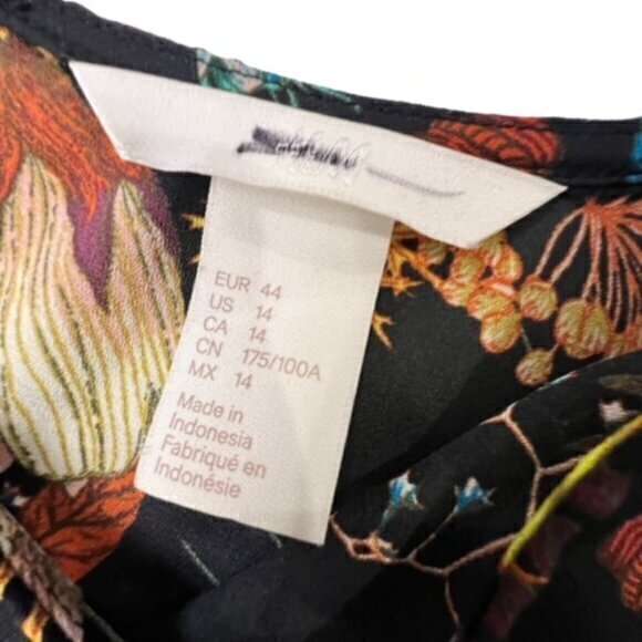H & M Tunic Blouse Botanical Garden Floral Print Long Sleeve Size 14 Cottagecore - Picture 9 of 11